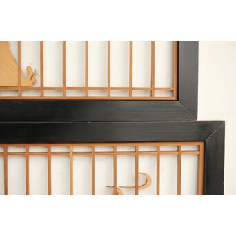 四君子 黒枠欄間 2枚1組　R0172 