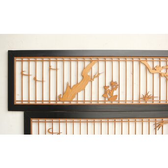 四君子 黒枠欄間 2枚1組　R0172 