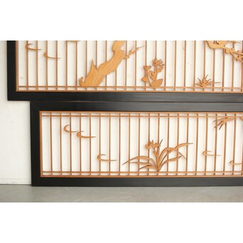 四君子 黒枠欄間 2枚1組　R0172 