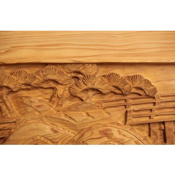 枠無浮彫 両面木彫欄間 2枚1組　R0174 