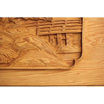 枠無浮彫 両面木彫欄間 2枚1組　R0174 