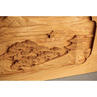 枠無浮彫 両面木彫欄間 2枚1組　R0174 