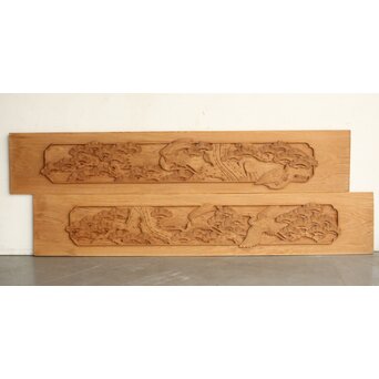 枠無浮彫 両面木彫欄間 2枚1組　R0174 