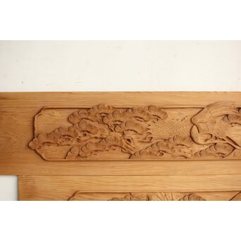 枠無浮彫 両面木彫欄間 2枚1組　R0174 