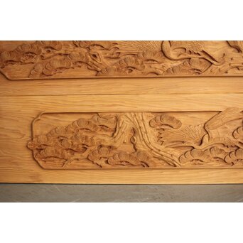 枠無浮彫 両面木彫欄間 2枚1組　R0174 