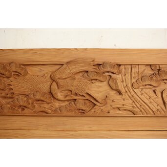 枠無浮彫 両面木彫欄間 2枚1組　R0174 