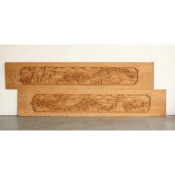 枠無浮彫 両面木彫欄間 2枚1組　R0174