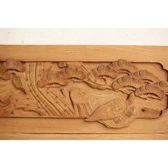 枠無浮彫 両面木彫欄間 2枚1組　R0174 