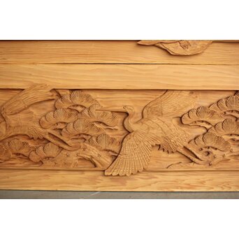 枠無浮彫 両面木彫欄間 2枚1組　R0174 