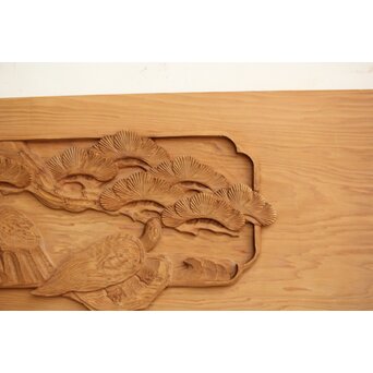 枠無浮彫 両面木彫欄間 2枚1組　R0174 