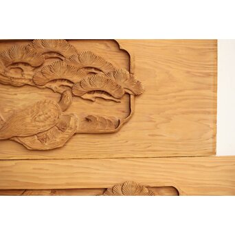 枠無浮彫 両面木彫欄間 2枚1組　R0174 