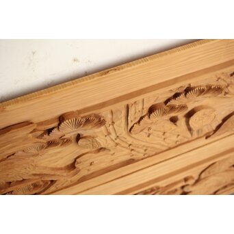 枠無浮彫 両面木彫欄間 2枚1組　R0174 