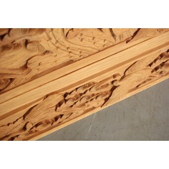 枠無浮彫 両面木彫欄間 2枚1組　R0174 