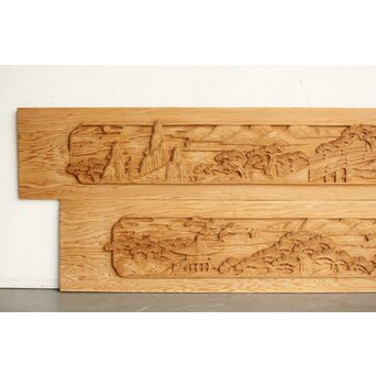 枠無浮彫 両面木彫欄間 2枚1組　R0174 