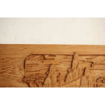 枠無浮彫 両面木彫欄間 2枚1組　R0174 