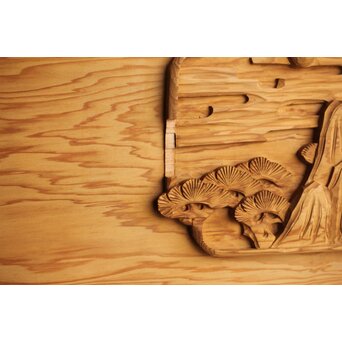 枠無浮彫 両面木彫欄間 2枚1組　R0174 