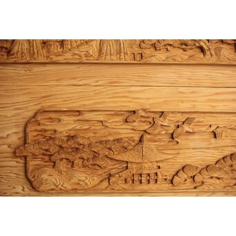 枠無浮彫 両面木彫欄間 2枚1組　R0174 