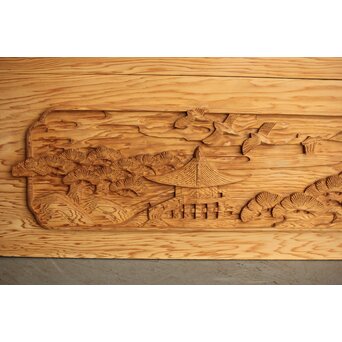 枠無浮彫 両面木彫欄間 2枚1組　R0174 