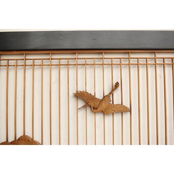 鶴亀木彫 筬欄間 2枚1組　R0175 