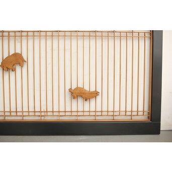 鶴亀木彫 筬欄間 2枚1組　R0175 