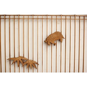 鶴亀木彫 筬欄間 2枚1組　R0175 