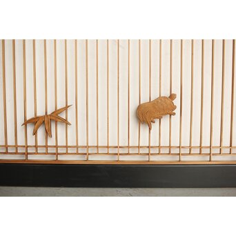 鶴亀木彫 筬欄間 2枚1組　R0175 