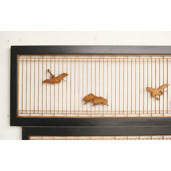 鶴亀木彫 筬欄間 2枚1組　R0175 