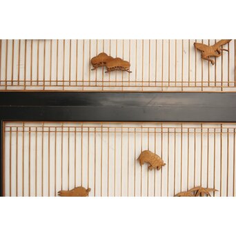 鶴亀木彫 筬欄間 2枚1組　R0175 