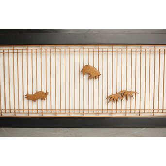 鶴亀木彫 筬欄間 2枚1組　R0175 