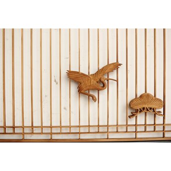 鶴亀木彫 筬欄間 2枚1組　R0175 