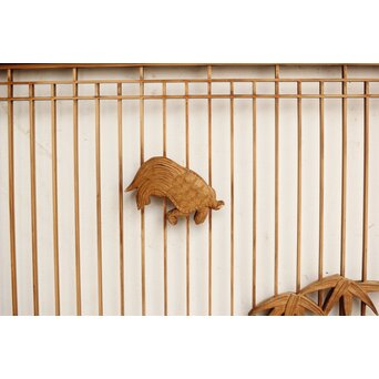 鶴亀木彫 筬欄間 2枚1組　R0175 