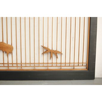 鶴亀木彫 筬欄間 2枚1組　R0175 