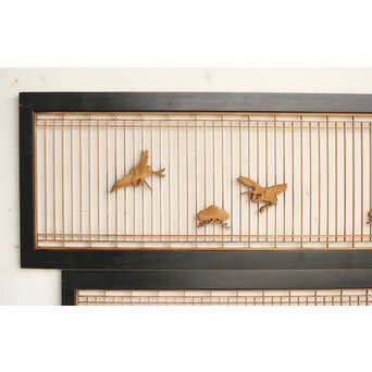 鶴亀木彫 筬欄間 2枚1組　R0175 