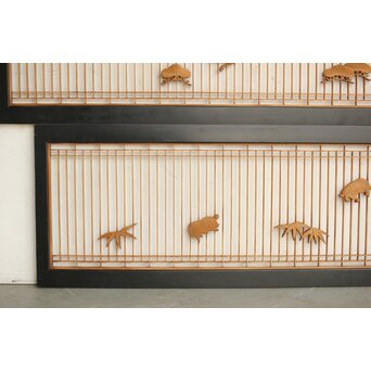 鶴亀木彫 筬欄間 2枚1組　R0175 