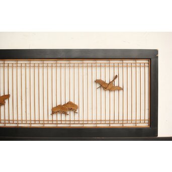 鶴亀木彫 筬欄間 2枚1組　R0175 