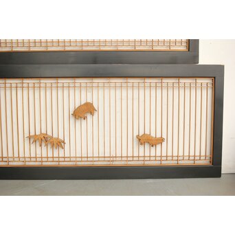 鶴亀木彫 筬欄間 2枚1組　R0175 