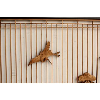 鶴亀木彫 筬欄間 2枚1組　R0175 