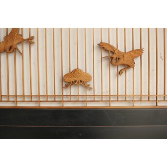 鶴亀木彫 筬欄間 2枚1組　R0175 