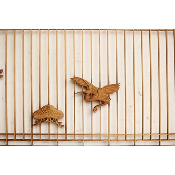 鶴亀木彫 筬欄間 2枚1組　R0175 