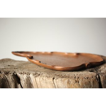 指物師 伊藤小平 上杢葉盆 煎茶盆　X344 