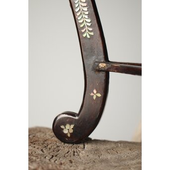 唐物 鷺足三脚卓 螺鈿卓 月光如水水如天　Q300 