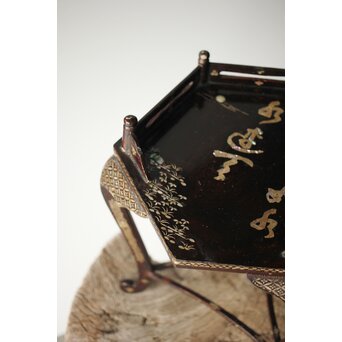 唐物 鷺足三脚卓 螺鈿卓 月光如水水如天　Q300 