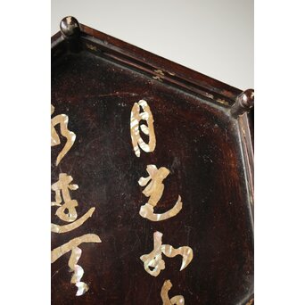 唐物 鷺足三脚卓 螺鈿卓 月光如水水如天　Q300 