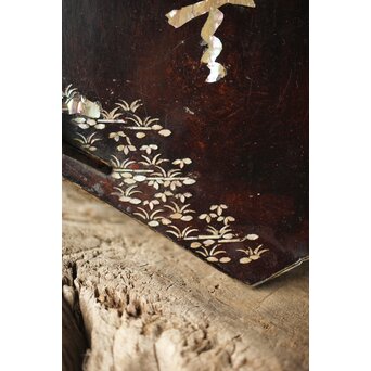 唐物 鷺足三脚卓 螺鈿卓 月光如水水如天　Q300 