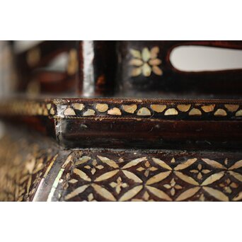 唐物 鷺足三脚卓 螺鈿卓 月光如水水如天　Q300 