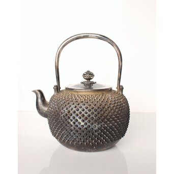 秦銀器 雪鳴 七宝繋摘 純銀霰湯沸/銀瓶　M312