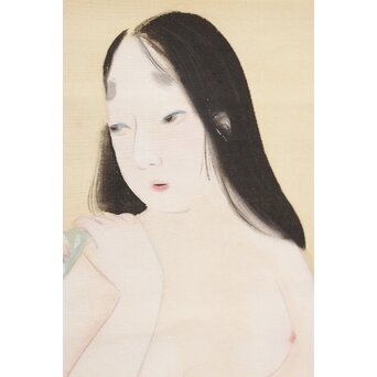 古典 前賢故実 塩冶判官妻出浴図オマージュか 女性像絹本掛軸　Z286 