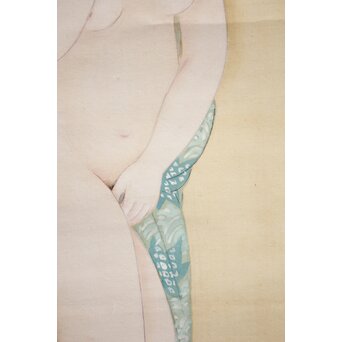 古典 前賢故実 塩冶判官妻出浴図オマージュか 女性像絹本掛軸　Z286 