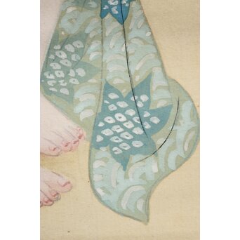 古典 前賢故実 塩冶判官妻出浴図オマージュか 女性像絹本掛軸　Z286 