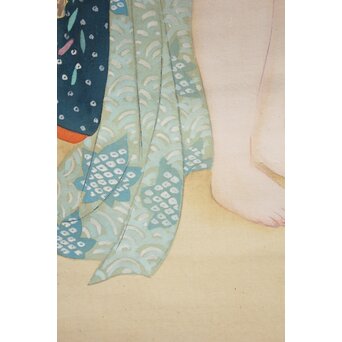 古典 前賢故実 塩冶判官妻出浴図オマージュか 女性像絹本掛軸　Z286 